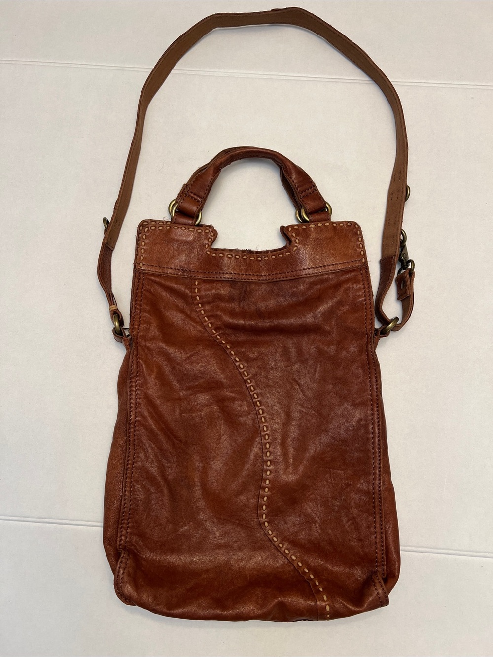 VINTAGE LUCKY BRAND ABBEY ROAD BROWN LAMB LEATHER FOLD-OVER CROSSBODY BAG - Picture 3 of 16